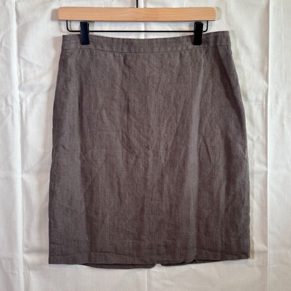 J.Crew 100% Linen Pencil Skirt Charcoal Brown‎ Lined Women’s Size 6 Knee Length